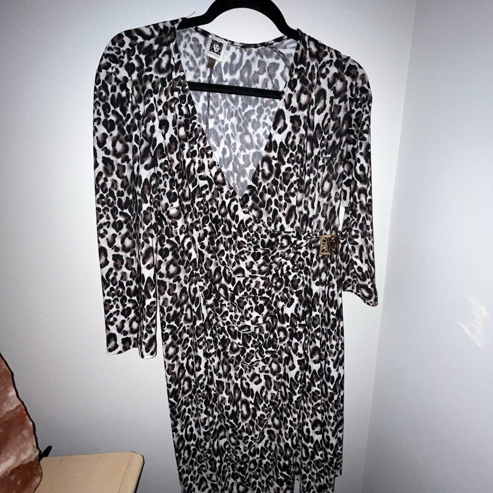 Anne Klein Black and White Leopard Print Midi Dress